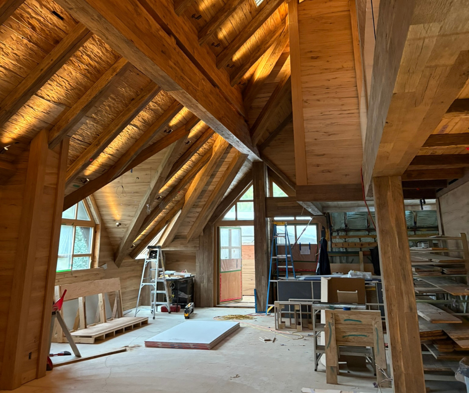 Great room ceiling and lighting in place - Whistler Chalet